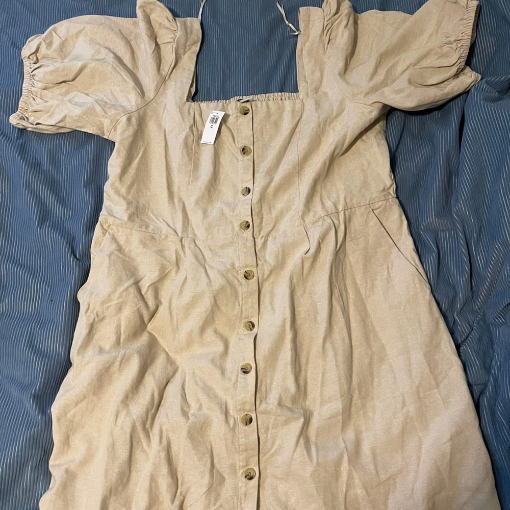 Old Navy Tan Puff Sleeve Midi Dress